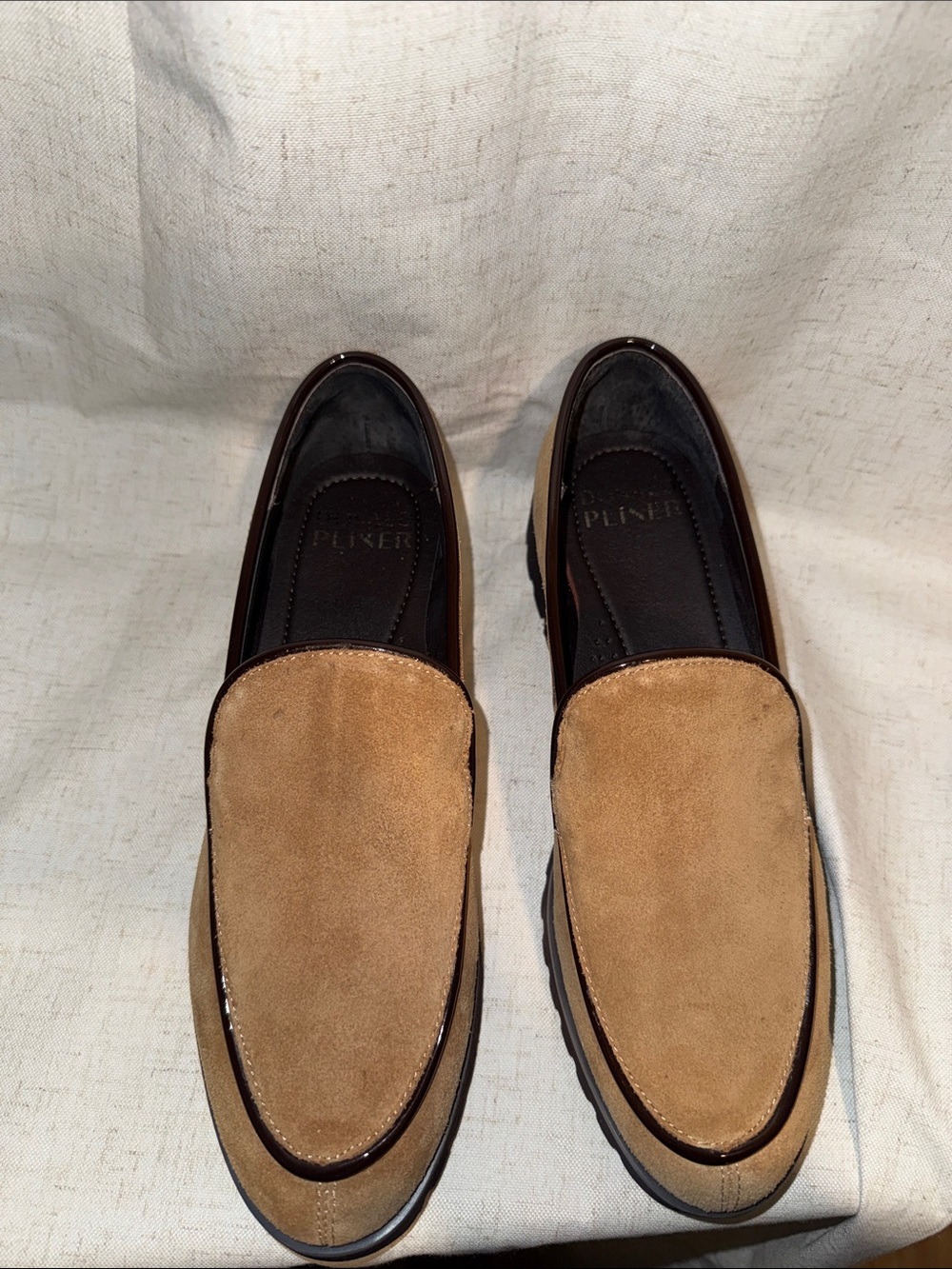 Donald J. Pliner Men’s Tan Suede Slip-On Loafers with Dark Trim